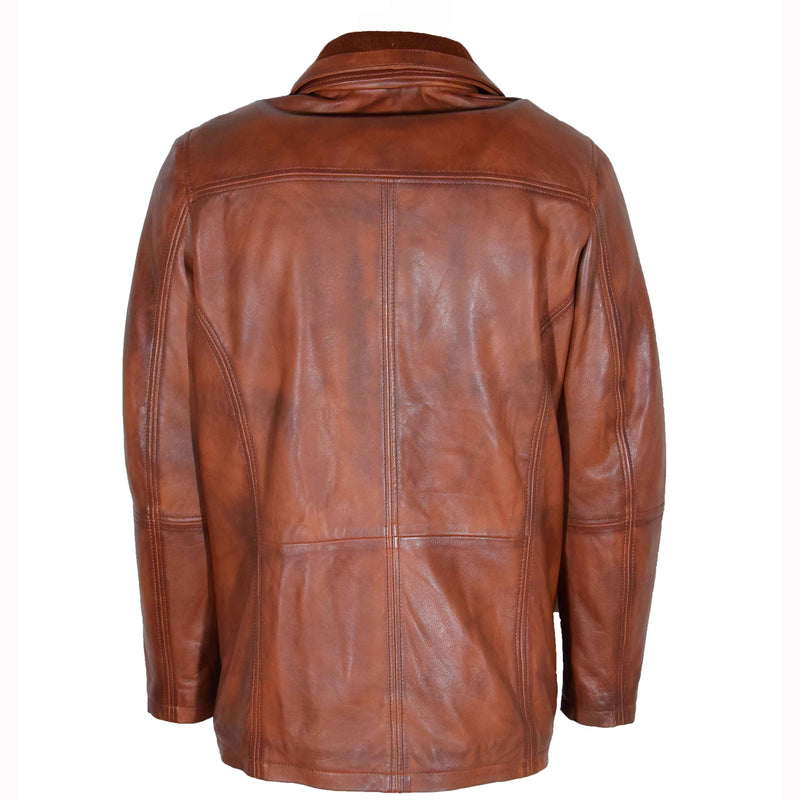 Mens Real Leather Coat Detachable Collar Lining George Cognac 2