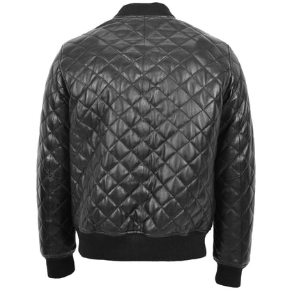 Mens Leather Quilted Bomber Jacket Warren Black 1