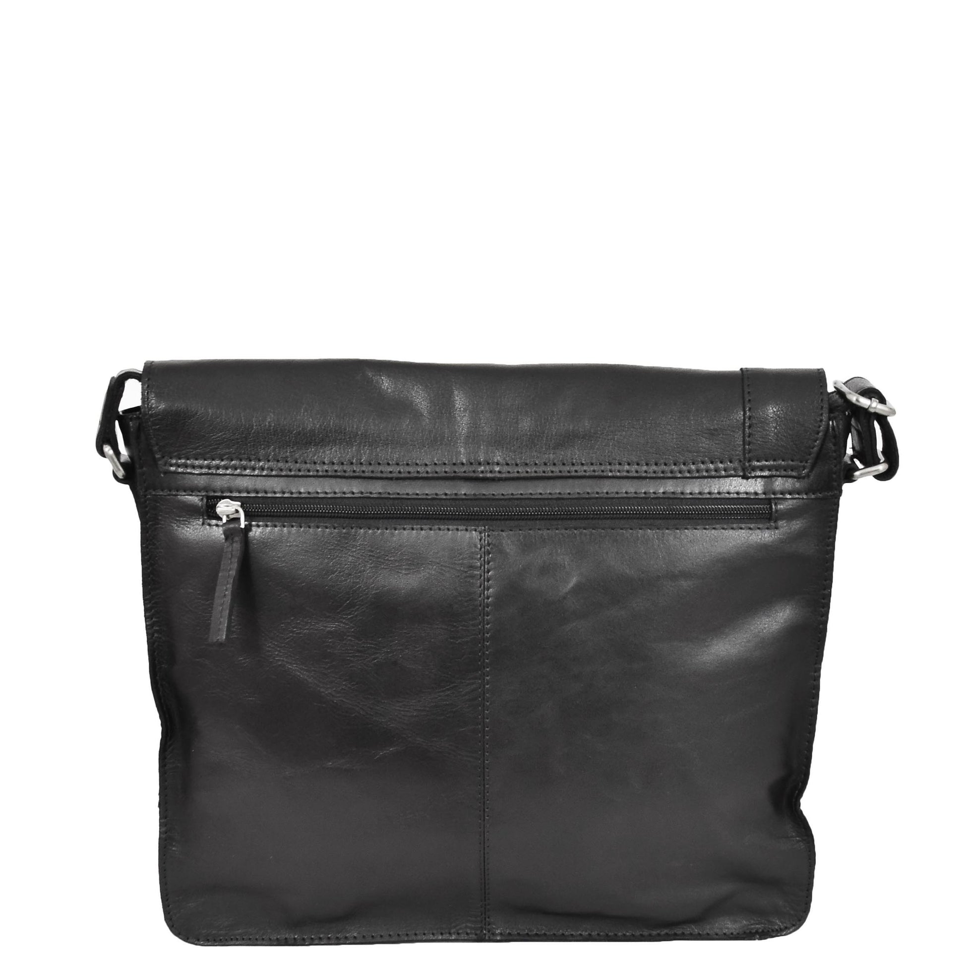 Mens Leather Flap Over Cross Body Bag Bristol Black back