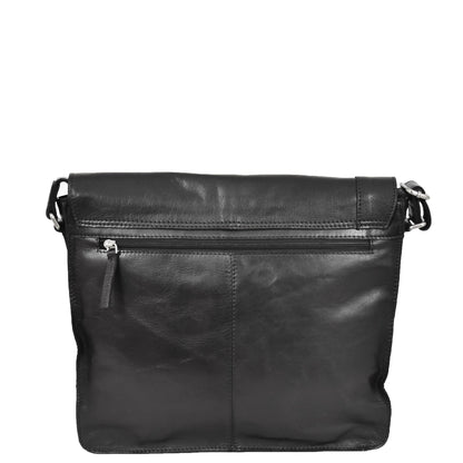 Mens Leather Flap Over Cross Body Bag Bristol Black back