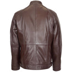 Mens Soft Leather Casual Plain Zip Jacket Matt Brown 1