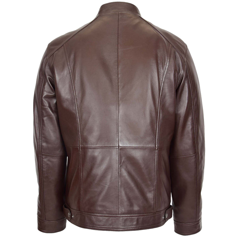 Mens Soft Leather Casual Plain Zip Jacket Matt Brown 1