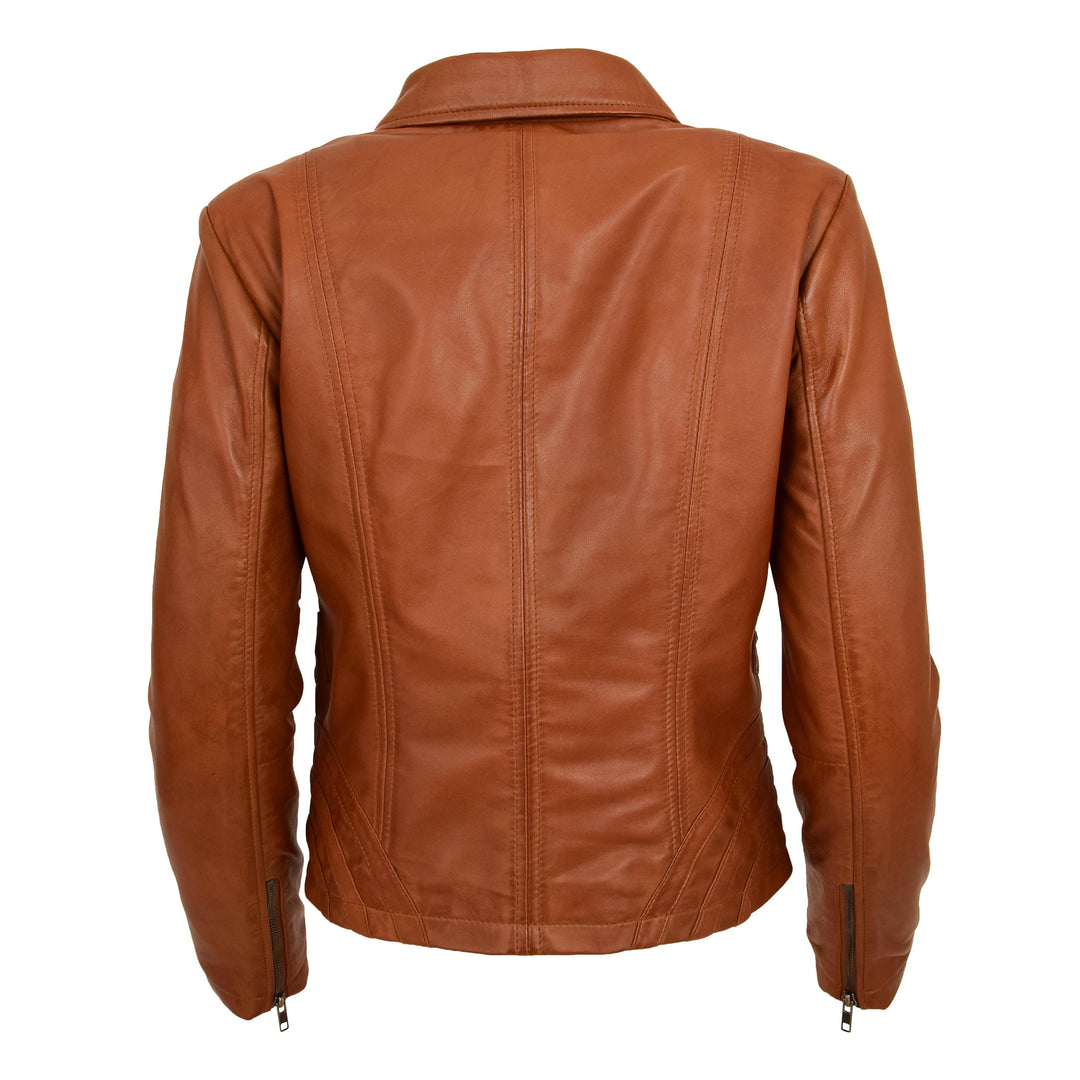Womens Classic Leather Biker Zip Box Jacket Nova Tan