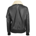 Womens Leather Bomber Jacket Removable Collar Thea Black 1