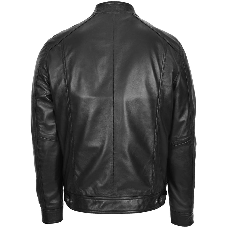 Mens Soft Leather Casual Plain Zip Jacket Matt Black 1