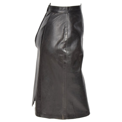 Ladies Leather 22inch Long Knee Length Pencil Skirt SKT1 Black