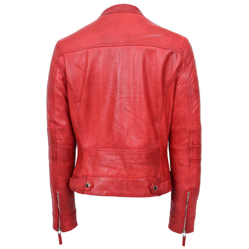 Womens Real Leather Biker Jacket Casual Style Annie Red 1