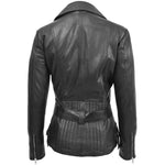 Womens Leather Hip Length Biker Jacket Celia Black 1