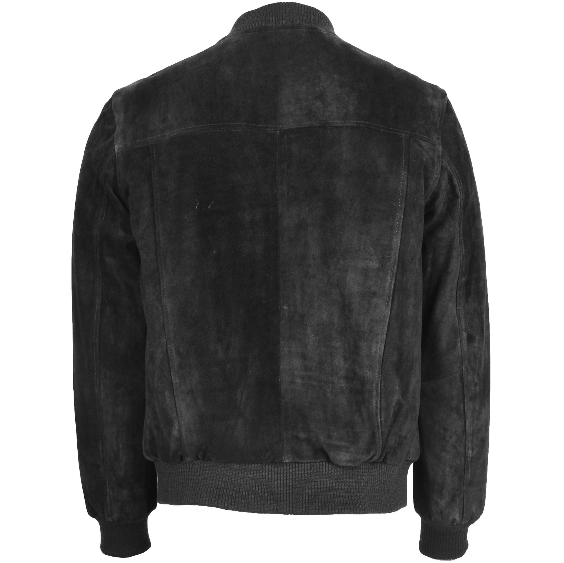 Mens Suede Bomber Varsity Jacket Reg Black 1