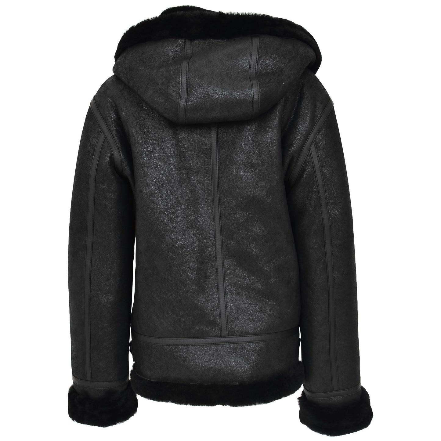 Womens Sheepskin B3 Detachable Hoodie Jacket Naomi Black 1