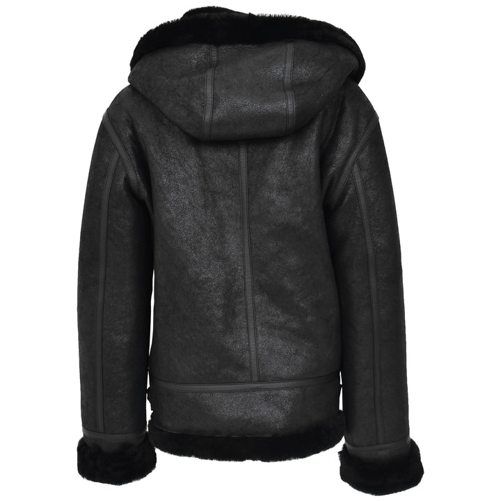Womens Sheepskin B3 Detachable Hoodie Jacket Naomi Black 1