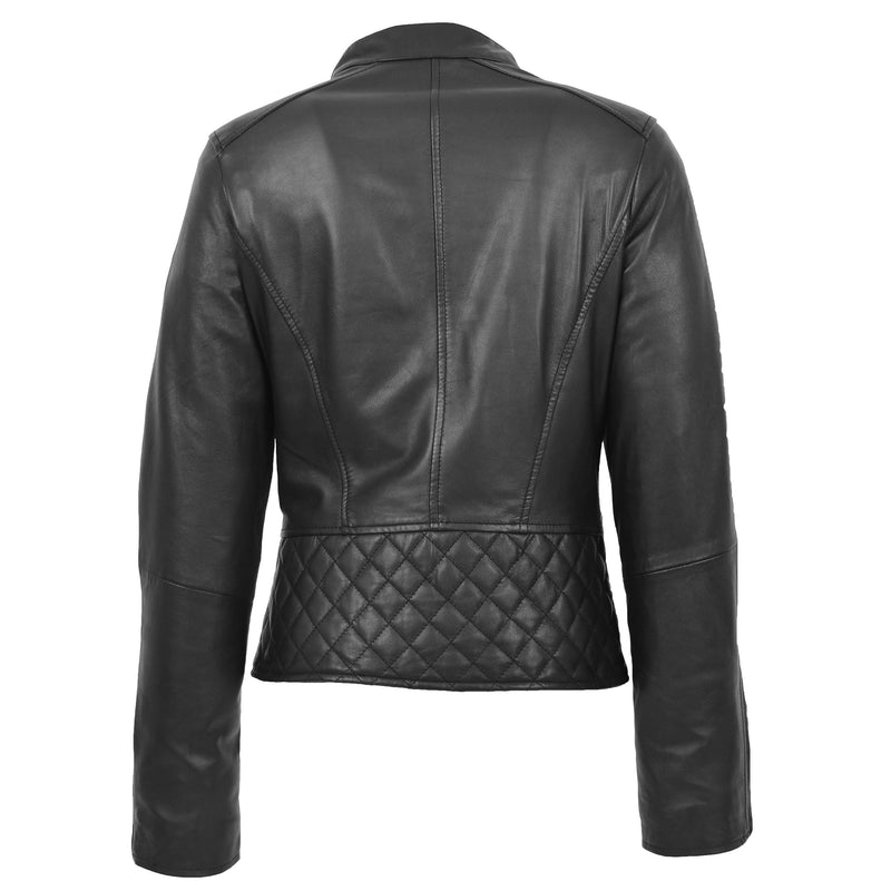 Womens Leather Stand-Up Collar Biker Jacket Laura Black 1