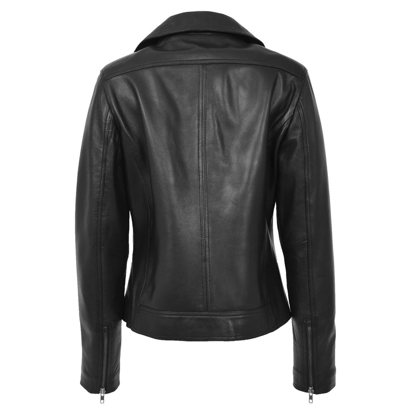Womens Soft Leather Cross Zip Biker Jacket Lola Black 1