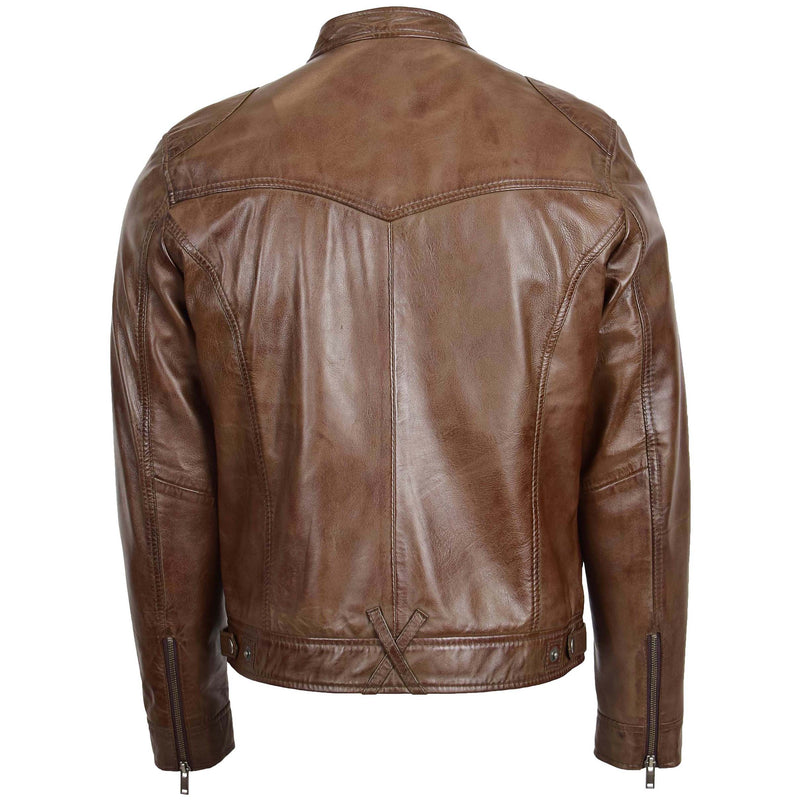 Mens Biker Soft Casual Leather Jacket Milton Brown 1