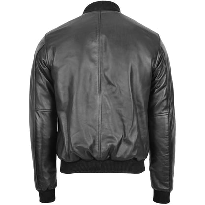 Mens Leather MA-1 Bomber Jacket Ryan Black 1