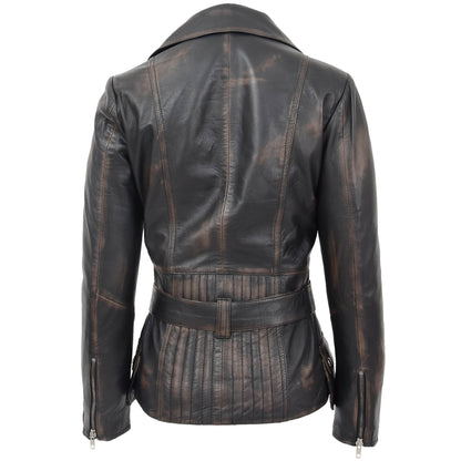 Womens Leather Hip Length Biker Jacket Celia Rub Off 1