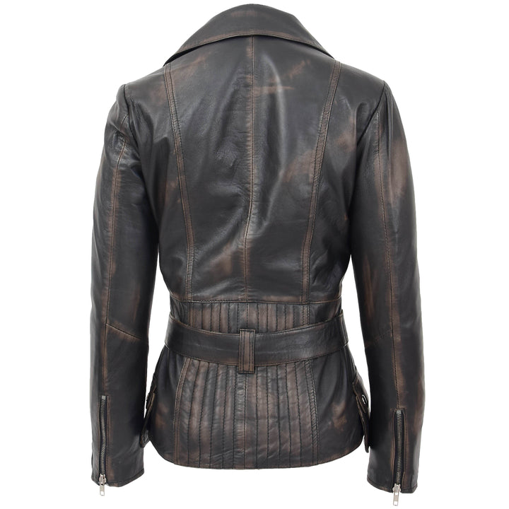 Womens Leather Hip Length Biker Jacket Celia Rub Off 1