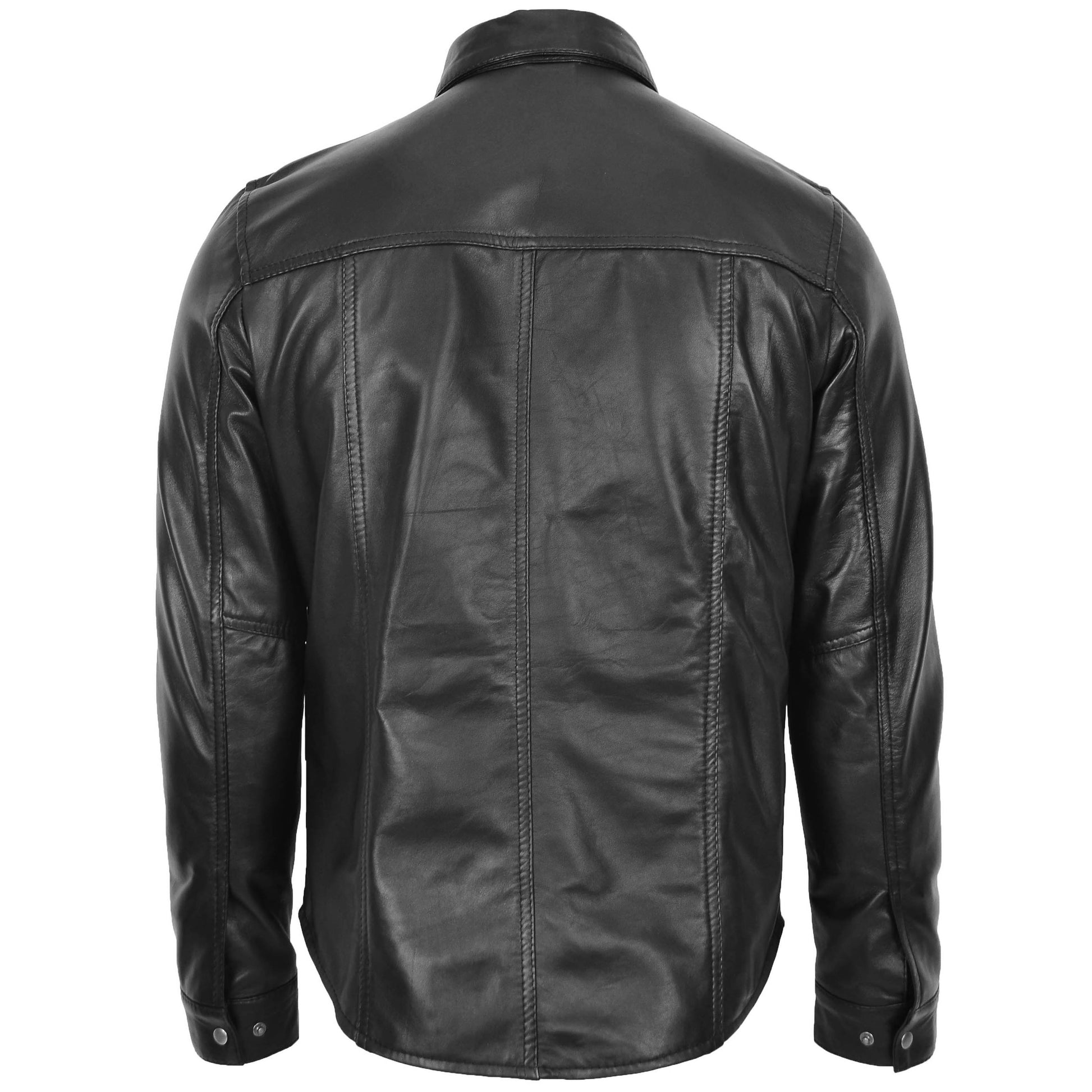 Mens Leather Shirt Classic Trucker Style Oliver Black 1