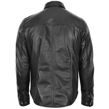 Mens Leather Shirt Classic Trucker Style Oliver Black 1