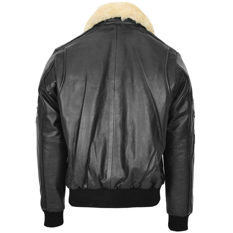 Mens Leather Jacket with Detachable Collar Pilot-N Black 1