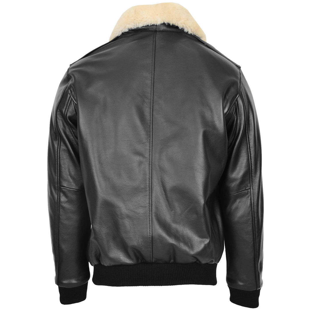 Mens Bomber Leather Jacket with Sheepskin Collar Viggo Black 1