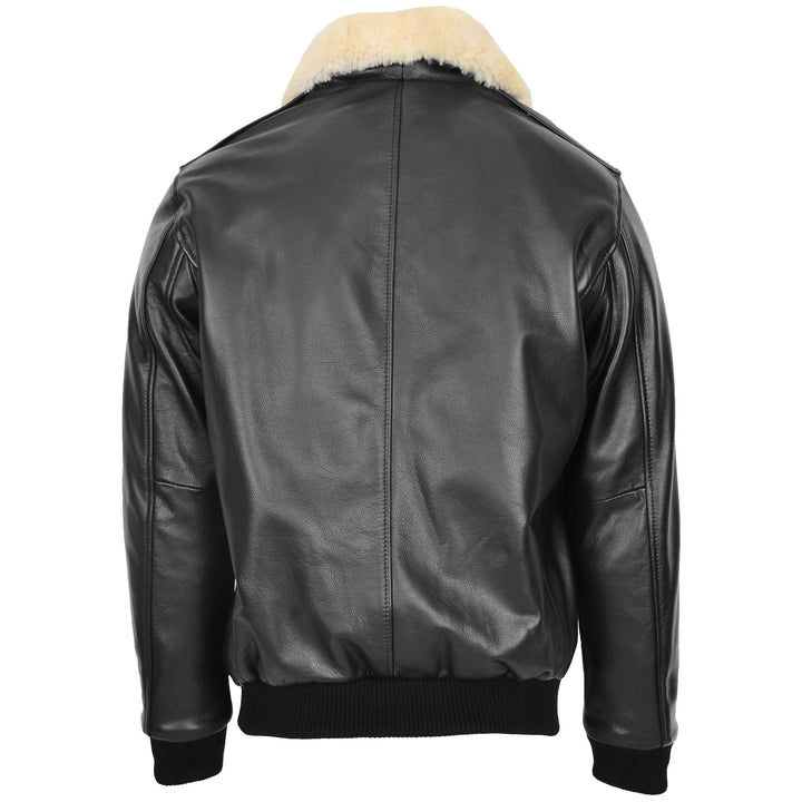 Mens Bomber Leather Jacket with Sheepskin Collar Viggo Black 1