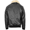 Mens Bomber Leather Jacket with Sheepskin Collar Viggo Black 1