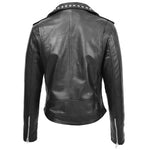Womens Leather Studded Brando Style Jacket Salma Black 1