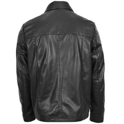 Mens Leather Zip Box Harrington Jacket James Black 1