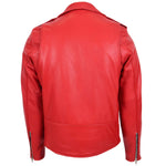 Mens Heavy Duty Leather Biker Brando Jacket Kyle Red 1