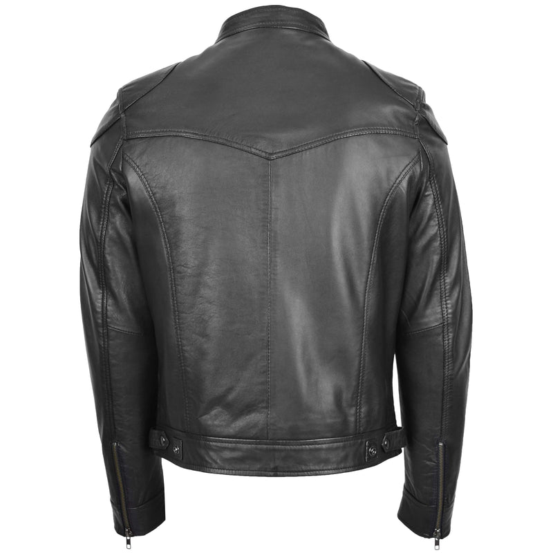 Mens Biker Soft Casual Leather Jacket Milton Black 1