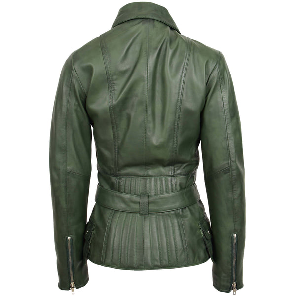 Womens Hip Length Jacket with Waist Belt Green | House of Leather
