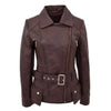 Womens Leather Hip Length Biker Jacket Celia Brown 2