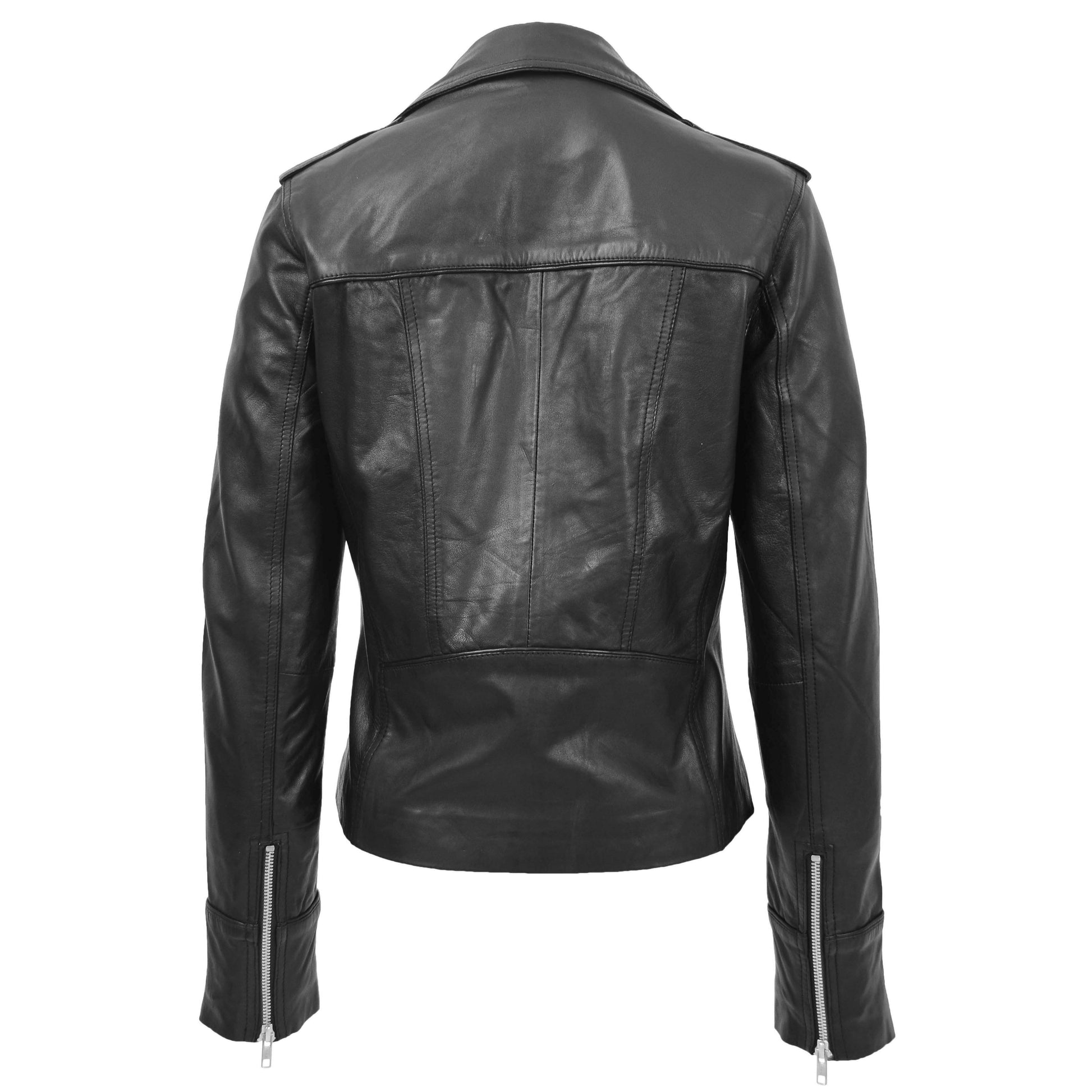 Womens Leather Fitted Biker Style Jacket Kim Black 1