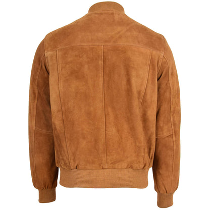 Mens Suede Bomber Varsity Jacket Reg Tan 1