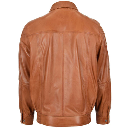 Mens Bomber Leather Jacket Classic Style Jim Tan 1