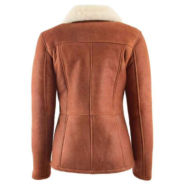Womens Sheepskin Mid Length Coat Scarlett Whiskey 1