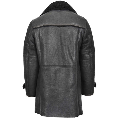 Mens Double Breasted Sheepskin 3/4 Length Coat Bryan Black 1