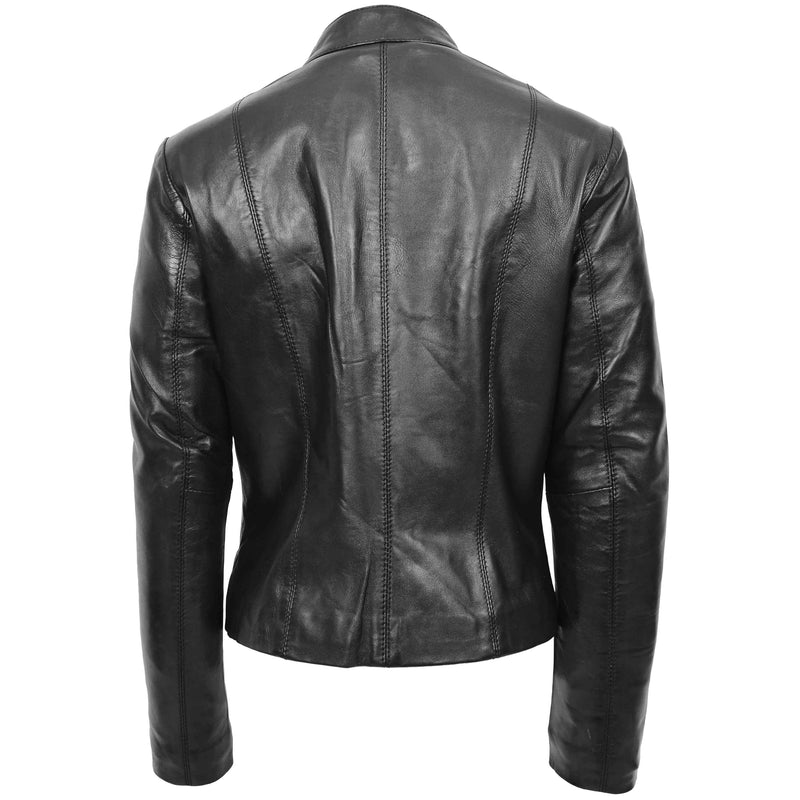 Womens Real Leather Casual Biker Jacket Zoe Black 1