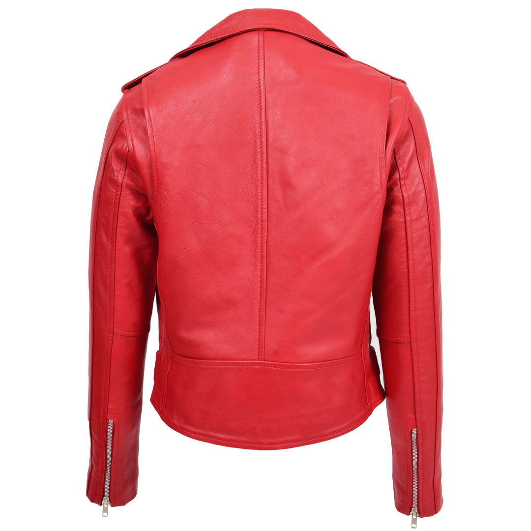 Womens Real Leather Biker Brando Style Jacket Mia Red 1