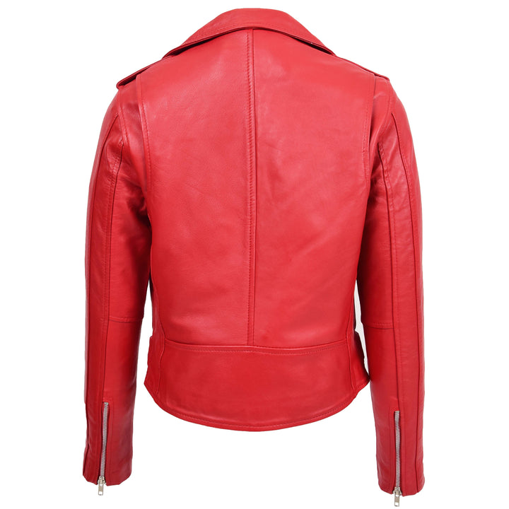 Womens Real Leather Biker Brando Style Jacket Mia Red 1