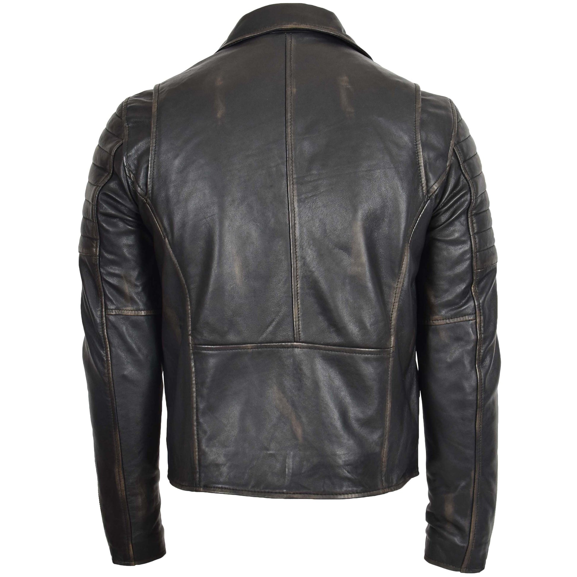 Mens Biker Leather Jacket Dual Zip Hook Rub Off 1