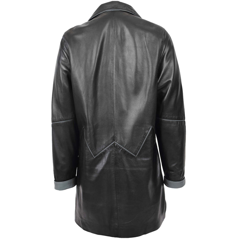 Womens Leather Coat 3/4 Length Classic Style Margaret Black Grey 1