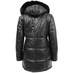 Womens 3/4 Length Padded Leather Coat Lisa Black 1
