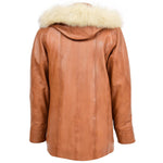 Womens Leather Coat with Hoodie Jane Tan 1