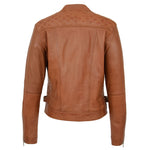 Womens Soft Leather Casual Zip Biker Jacket Ruby Tan 1
