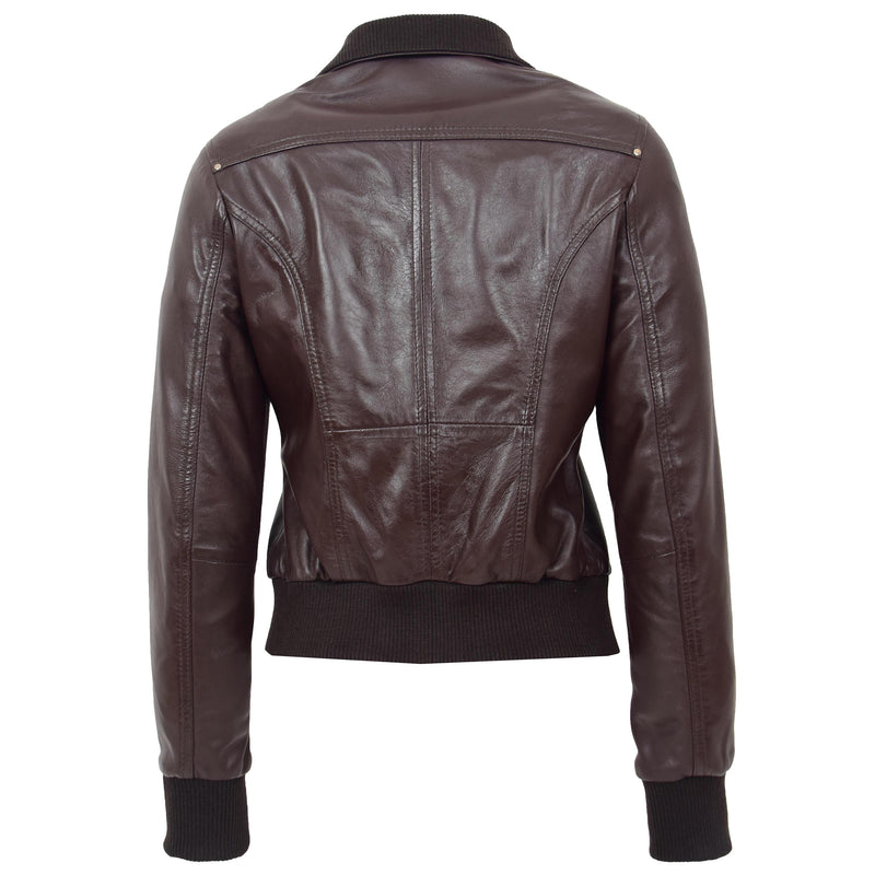 Womens Leather Classic Bomber Jacket Motto Brown 1