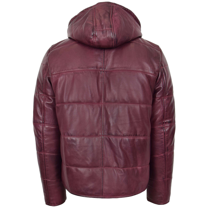 Mens Leather Hooded Puffer Jacket Rory Burgundy 1