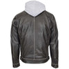Mens Leather Detachable Hoodie Work Jacket Cypher Grey 1