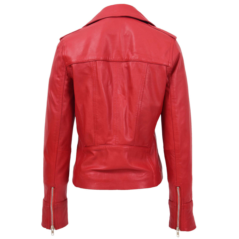 Womens Leather Fitted Biker Style Jacket Kim Red 1